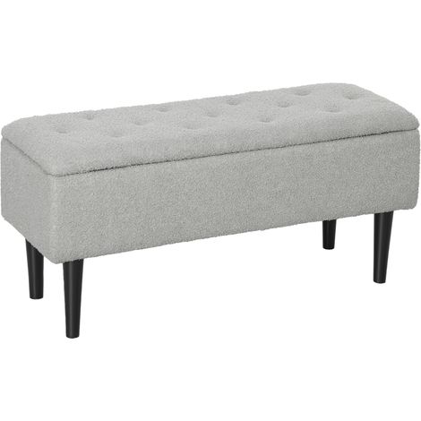 Banquette rangement gris revêtement velours charge 120kg stockage caché 95x38x45cm