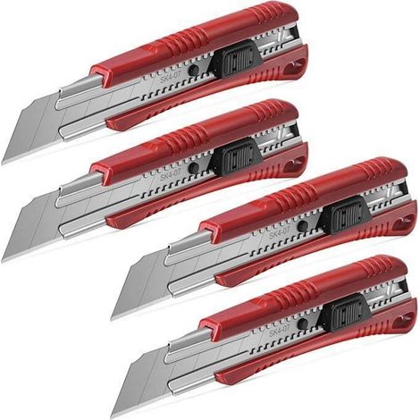 Cuttermesser 25mm Profi 4 Stück mit Auto-Lock & 2 Ersatzklingen