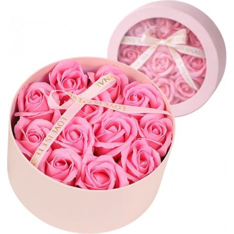 Ramo de flores de jabón perfumadas en una caja decorativa, rosas rosas BUK26R