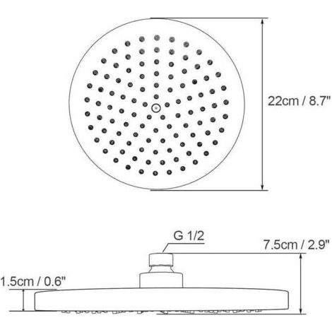 Soffione doccia ad alta pressione da 22 cm – ugelli anticalcare – acciaio inox cromato – angolo regolabile a 360° – facile installazione G1/2 (1/4)
