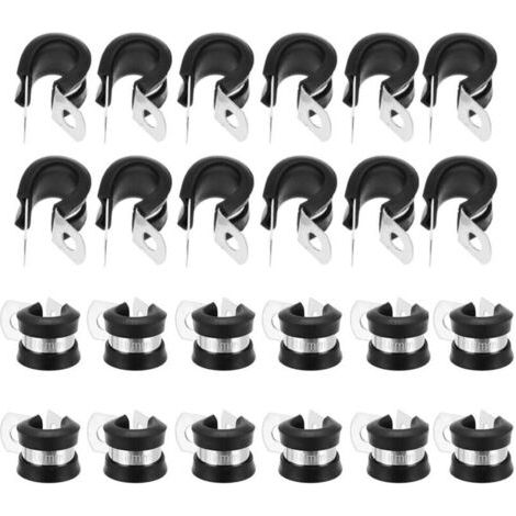 24 pièces Colliers de Serrage en Acier Inoxydable 10mm Colliers de Fixation de Tubes P-clips avec Revêtement en Caoutchouc pour l'Électricité Automobile Tube Tuyau Fil Corde Câble