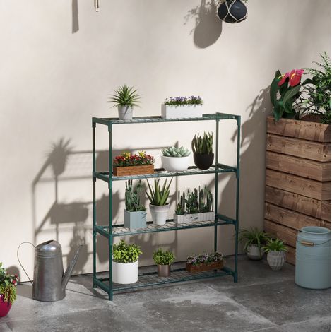 MODFU – Scaffale portapiante a 4 livelli in acciaio verde scuro, 89x28x107 cm, salvaspazio – Verde scuro (1/5)