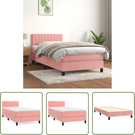The Living Store Sommier à lattes de lit avec matelas Rose 100x200 cm Velours - Lit Tapissier - Lit Velours - Lit Double - Literie - Chambre À Coucher (1/5)