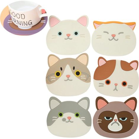 Lot de 6 sous-verres - Sous-verres en silicone - Sous-verres avec support - Sous-verres pour verres - Ensemble de sous-verres - Tapis isolant - Tapis anti-brûlure - Antidérapant - Résistant à la chale (1/5)