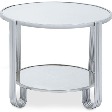 Premier Housewares Jolie Round Mirrored Top Silver Frame Table (1/5)
