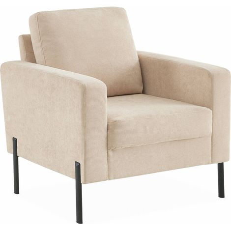 sweeek - Sessel mit Kord-Bezug und Metallfüßen, Cord, Beige (1/5)