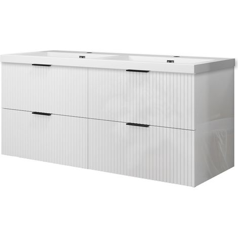Meuble de salle de bain suspendu 120 cm, 4 tiroirs, avec vasque blanche,MDF blanc brillant