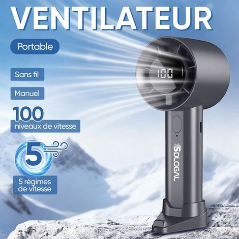 Ventilateur de bureau - ULTRIXE - Mini portable - Batterie 1800 mAh - 5 vitesses - Affichage LED (1/5)