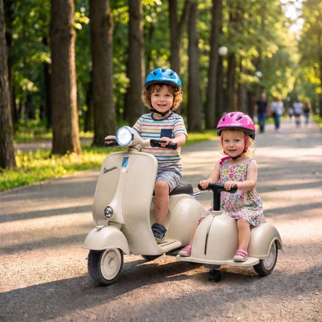 Moto Électrique Enfants Licence VESPA 6V, Dès 3 Ans, Style Rétro, Crème, Conduite (1/5)