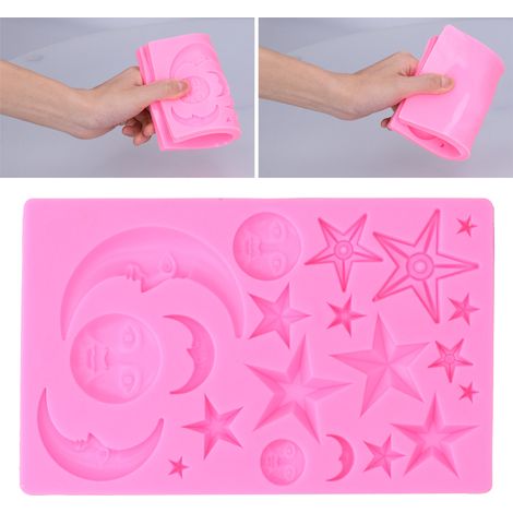 Silikonform mit Stern- und Mondmotiv, DIY-Schokoladenkuchenform, Backzubehör für Zuhause, rosa (1/5)