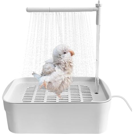 Douche pour perruches, baignoire pour oiseaux, perruches, perruches, baignoire automatique pour animaux de compagnie, douche pour oiseaux, multifonctionnel, avec eau circulante, blanche (1/5)