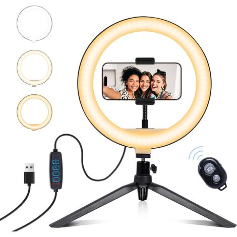 10" Ring Light avec Trépied, Anneau Lumineux de Table avec Télécommande Wireless,3 Modes de Lumière & 10 Niveaux de Luminosité, Lumière Téléphone Selfie pour TikTok, Youtube, Live Streaming