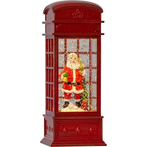 LED-Telefonzelle, Weihnachtsmann, Weihnachtsbeleuchtung, Vintage-Schneekugel, Schneeblüte, Weihnachtsfensterdekoration mit Timer, roter Kunststoff (1/5)