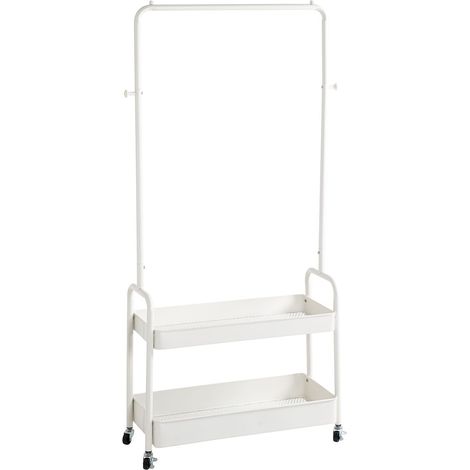 Portant à vêtements sur 4 roulettes, en tube d'acier blanc - Longueur 85 x Hauteur 155 x Profondeur 31 cm (1/5)