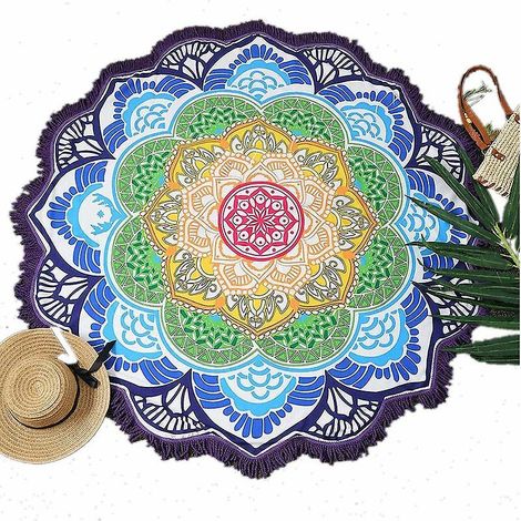 Serviette de plage ronde et portable de 150 cm, résistante au sable, ultra-légère et à séchage rapide, idéale comme serviette de plage tapisserie. (1/4)