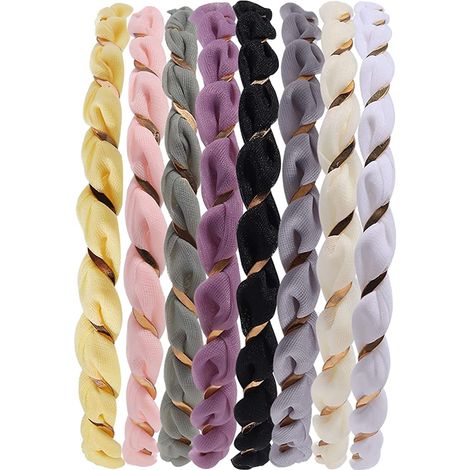 Headband Metal - Fil Acier Doré Enrobé Polyester - Pour Femme Et Fille - 14 x 12 cm - Élastique Doux - Lot De 8 (1/5)