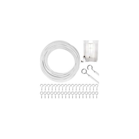 – Câble à rideau 10m – PVC blanc avec 25 boulons à œil et 25 crochets à visser – Résistant à la rouille pour fenêtres en bois et métal-Crezuo