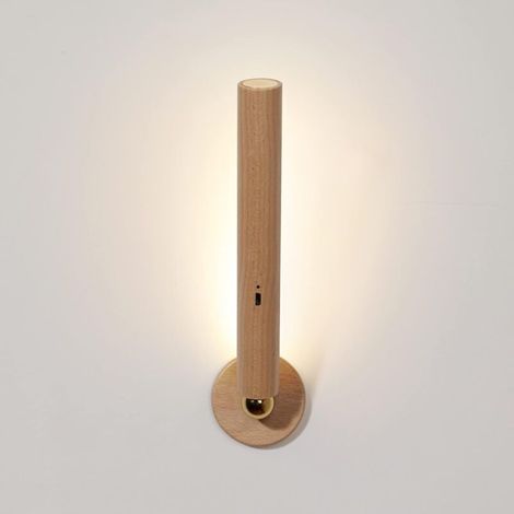 MINKUROW Led Wandleuchte Indoor Holz USB Wiederaufladbarer Magnetschalter Tragbare 360 ° drehbare Holzwandleuchte Nachttischlampe Dimmbare Wandleuchte Für Kleiderschrank, Schlafzimmer