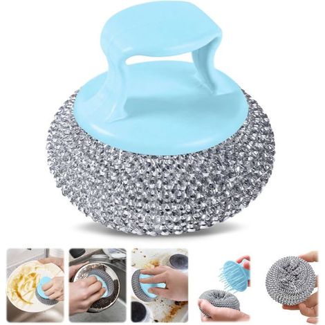 Ecleanfy - Brosse métallique bleue anti-résidus. Nettoyage profond des surfaces culinaires sans abrasion excessive.