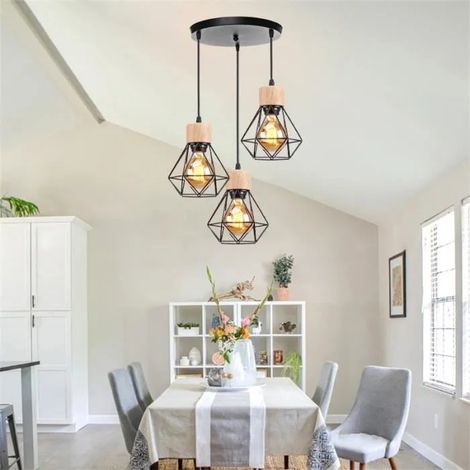 kawoo Lustre Industriel Salon Noir E27 Lampe Suspension Vintage en Cage Métal Style Edison pour Chambre Cuisine (1/4)