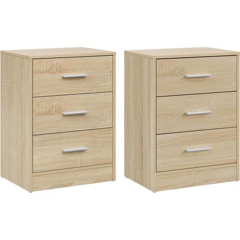WOLTU 2x Simple 3-Drawer Vertical End Table for Living Room/Bedroom,Light Oak