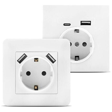 Green Mobility-Prise murale USB avec 2 ports 2,8 A – Compatible USB-A et USB-C – Installation encastrée standard – Chargeur smartphone/tablette (lot de 2) (1/5)