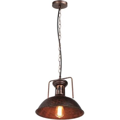 Suspension Luminaire Industrielle Rétro Lampe Plafonnier en Métal avec Chaîne de Fer pour Salon Chambre Cafe Bar Rouillé (1/4)
