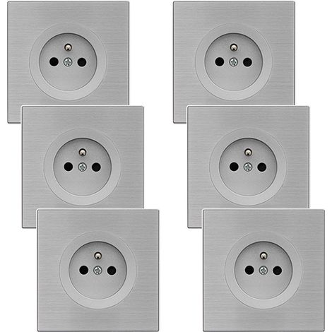 FONTINI 6 prises 2P+T ALU GLOSSY DOM avec 6 plaques simples métallisées gris – Configuration élégante et polyvalente pour vos installations (1/5)