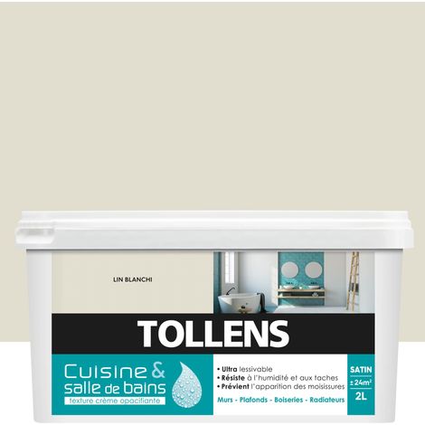 Peinture Cuisine Et Salle De Bain - Ultra Résistante - Tollens - Pour Murs, Boiseries, Radiateurs - Lin Blanchi - 2L = 24m2