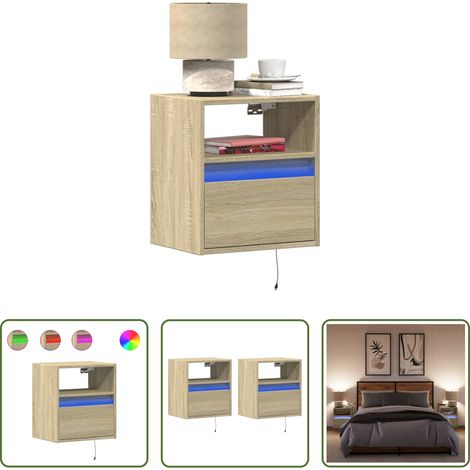 LED-Leuchten - Wand-Nachttische mit LED-Leuchten 2 Stk. Sonoma-Eiche (1/5)