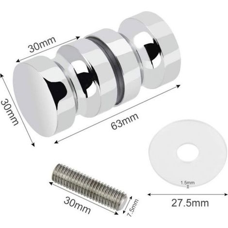 Poignée Porte Douche - 30 mm - Acier Inoxydable - Chrome Poli - Rond - Pour Verre 6 à 12 mm - Lot de 2 (1/5)