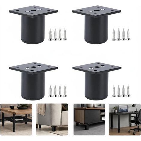 4 Pieds de Meuble Réglables en Alliage d’Aluminium Noir, Pieds de Meubles réglables, Ajustement env. 1 cm, pour Canapé, Table, Lit, Meuble TV (1/5)