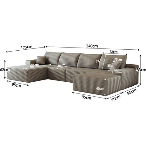 Canapé angle modulaire sans structure 340 cm méridienne L, moderne assise profonde sans montage compressé, salon chambre appartement, coloris camel (1/5)