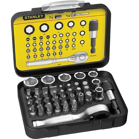 Stanley 1-13-906 STA113906 Bit and Socket Set of 39 & Ratchet Metric 1/4 Drive (1/5)