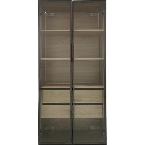 Set de 2 armarios de baño de MDF con luz LED, 74 x 36 x 155 cm, puertas de vidrio (1/5)