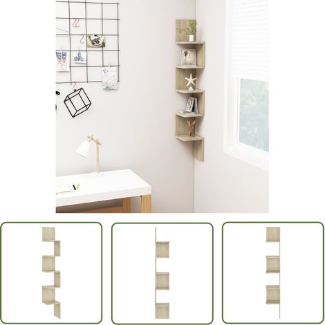 The Living Store Wand-Eckregal Sonoma-Eiche 20x20x127,5 cm Holzwerkstoff - Holzregal - Eckschrank - Wandregal - Deko Regal - Wohnzimmereinrichtung (1/5)