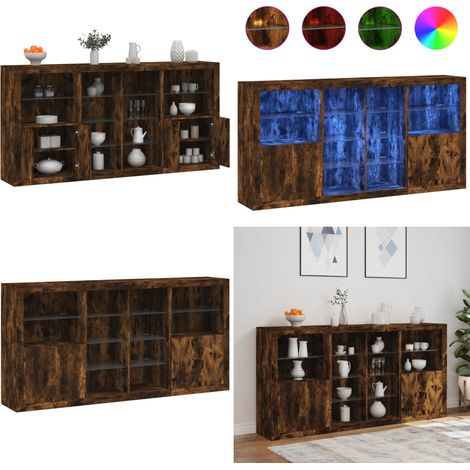 Buffet avec lumières LED chêne fumé 202x37x100 cm - Meuble De Rangement - Buffet - Meuble Tv - Armoire Murale - Luminaire Led - Home & Living (1/5)