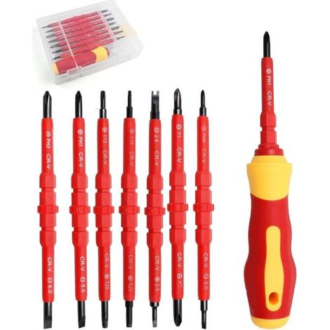 Kit de tournevis magnétiques 7 en 1 isolés tournevis isolé par électricien screwdriver insulated avec poignée multifonction tournevis Isolant magnétique interchangeable (1/4)