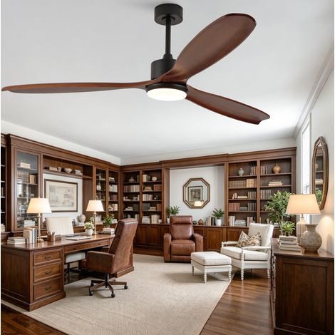Ventilatore da soffitto LED 3 pale, motore DC 6 velocità, 177 cm, legno e metallo nero noce (1/5)