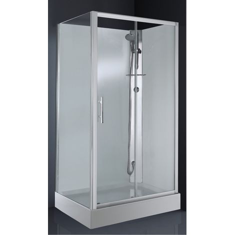 Alutrade – Cabine de douche 120x80 cm avec mitigeur thermostatique – Verre sécurit 6 mm – Accès face avec 1 porte coulissante et 1 fixe – Version droite (1/5)