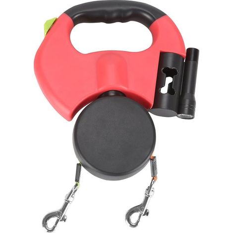 Guinzaglio doppio Premium per due cani - Guinzaglio resistente - Porta torcia e sacchetto per escrementi canini - Lunghezza: 3 m - Peso: fino a 25 kg
