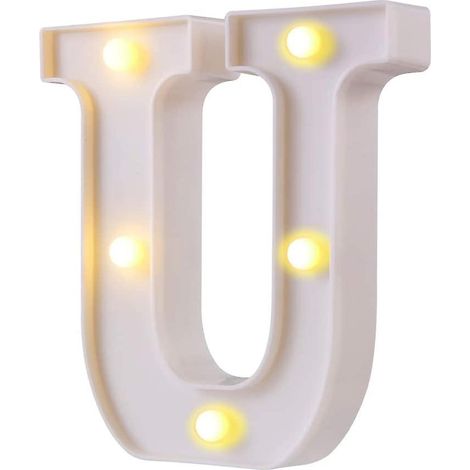 Lettres lumineuses LED style marquise, 26 lettres, logo lumineux idéal pour veilleuse, mariage, anniversaire, décoration de bar à domicile (blanc, U)