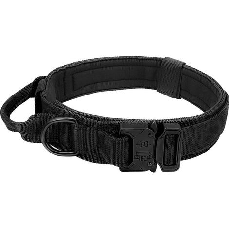 Collier militaire pour chien, collier de sécurité professionnel en nylon réglable pour chiens, idéal pour le camping, la randonnée et les promenades en extérieur, noir, taille L. (1/5)