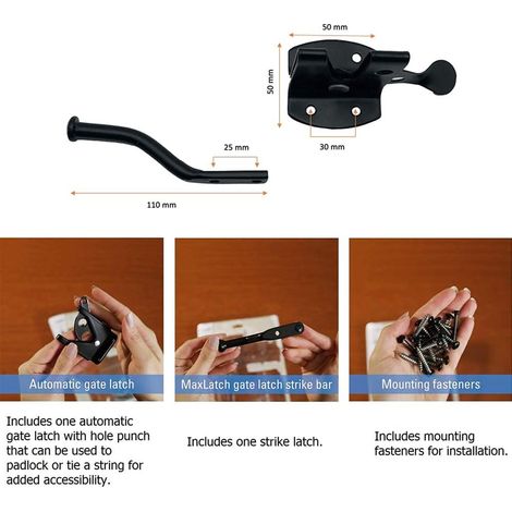 Serrure de sécurité pour porte, couleur noire, pour portail et jardin, pour installation domestique et usage quotidien.-AquaForge (1/5)