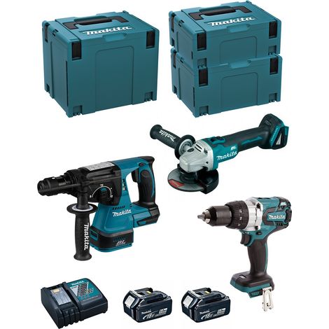 MAKITA Kit MK312RTJ (DHR243 + DHP481 + DGA504 + 2 x 5,0 Ah + DC18RC + MAKPAC 2 + MAKPAC 3 + MAKPAC 4)