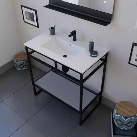 Meuble salle de bain STRUCTURA 80 cm avec plan vasque- Céramique - Gris (1/5)