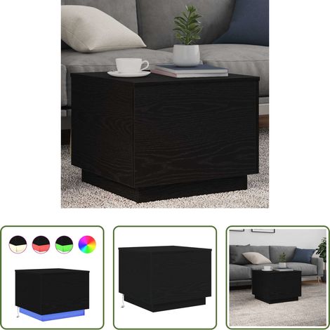 LED Beleuchtung - Couchtisch mit LED-Leuchten Schwarz Eichen-Optik 50x50x40 cm (1/5)