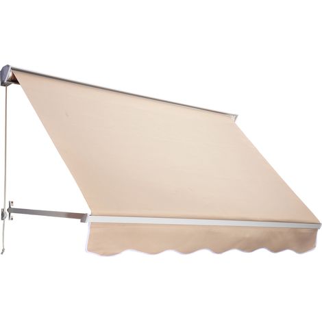 Outsunny – Store banne manuel inclinaison réglable 0°-120° – Aluminium léger et robuste – Toile polyester imperméabilisée 280g/m² – 70x180cm – Beige