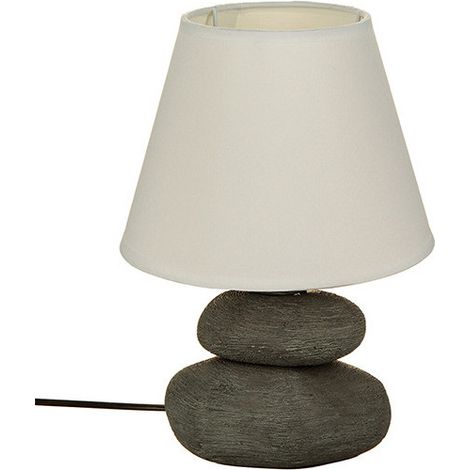 Lampe 3 galets en céramique à poser "Strie" - Gris/blanc - H 30 x D 16,5 cm - Livraison gratuite