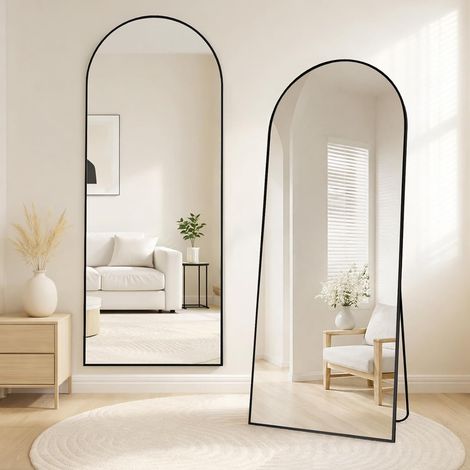 Grand Miroir sur Pied 165 x 60cm, Miroir Arqué sur Pied à Poser au Sol, Cadre en Alliage d’Aluminium, Design Arche pour Chambre, Salon et Entrée (1/5)